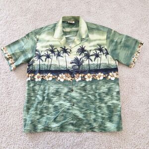 Winnie Fashion Shirt Mens 2XL Green Palm Hawaiian Aloha Button Front Made Hawaii
